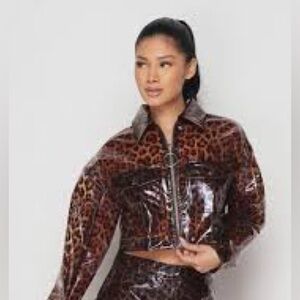Capsule Leopard Print Vinyl Cropped Jacket Size S